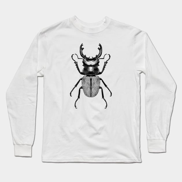 Old style drawing of Stag beetle Long Sleeve T-Shirt by StefanAlfonso